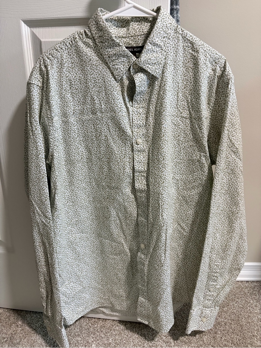 Michael Kors Men's Light Sage Micro-Print Button-Up Shirt